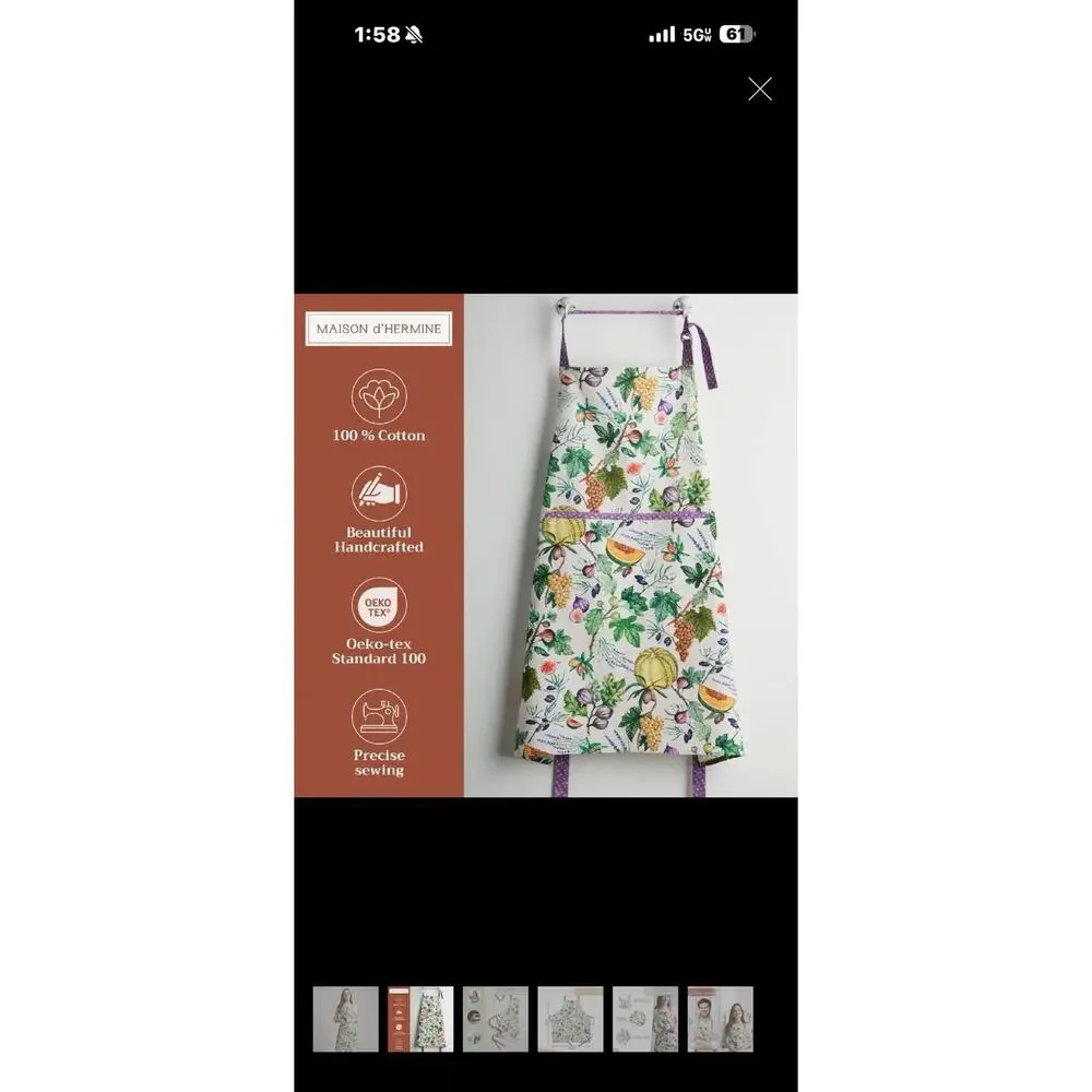 Maison d’Hermine Apron Melon Green Front Pockets 100% Cotton 27 1/2 X 31 1/2